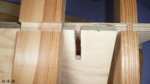 Two-by-fours fit into vertical notch in legs.